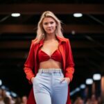 Fashion Model Red Blue Outfit